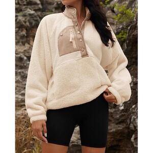 Womens Cozy Sherpa Fleece Quarter Zip Pullover Tan 2XL